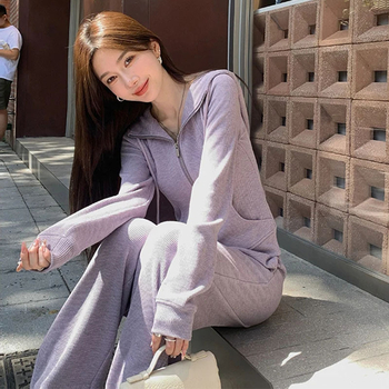 Női őszi kapucnis pulóver–nadrág szett, pamutból, hosszú ujjú, környezetbarát minta, kiadás 2025