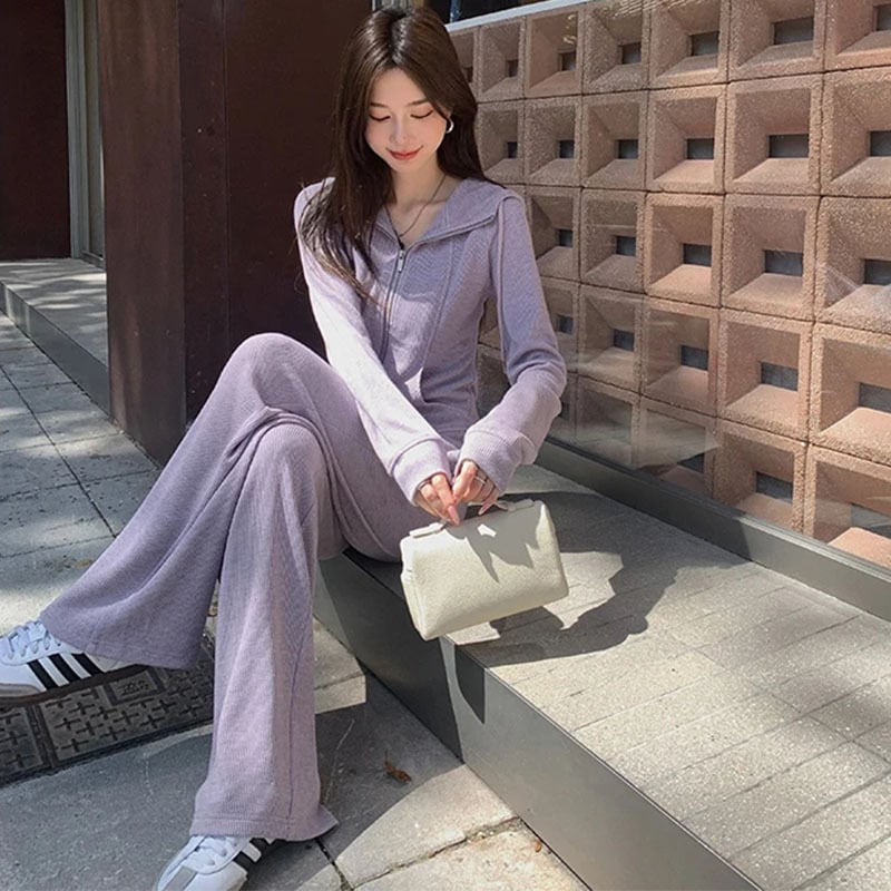 Női őszi kapucnis pulóver–nadrág szett, pamutból, hosszú ujjú, környezetbarát minta, kiadás 2025