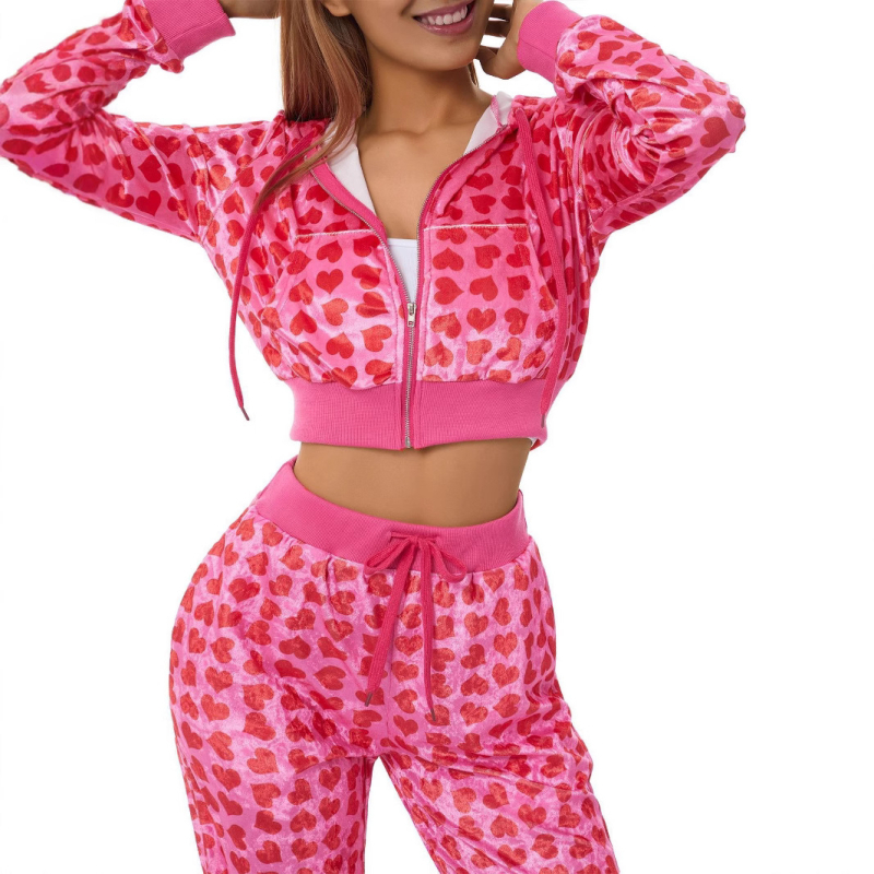 D9718: Ženski dvodijelni set s kapuljačom na zip i hlače s leopard uzorkom, 3D efekt, digitalni ispis, proljeće 2025, polyester 70–80%