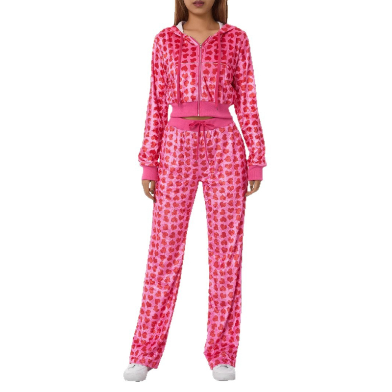 D9718: Ženski dvodijelni set s kapuljačom na zip i hlače s leopard uzorkom, 3D efekt, digitalni ispis, proljeće 2025, polyester 70–80%