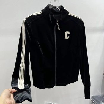 Baršunasti casual dvodijelni komplet za žene: hoodie s bočnim trakama i široke hlače, duljina 3/4, dugi rukavi, Mercerizirana tkanina, proljeće 2025 izdanje