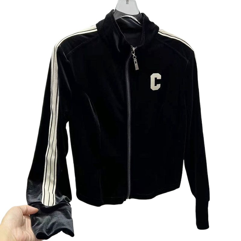 Baršunasti casual dvodijelni komplet za žene: hoodie s bočnim trakama i široke hlače, duljina 3/4, dugi rukavi, Mercerizirana tkanina, proljeće 2025 izdanje