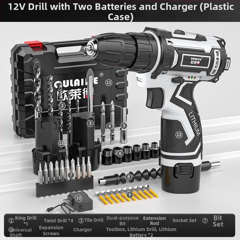 Bez kefového ručného vrtáka s vysokým výkonom, dvojité napájanie (nabíjanie alebo pripojenie na sieť), Li-ion batéria a multifunkčný elektrický skrutkovač