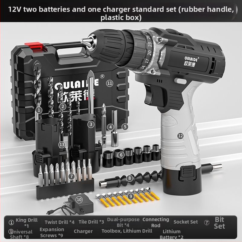 Bez kefového ručného vrtáka s vysokým výkonom, dvojité napájanie (nabíjanie alebo pripojenie na sieť), Li-ion batéria a multifunkčný elektrický skrutkovač