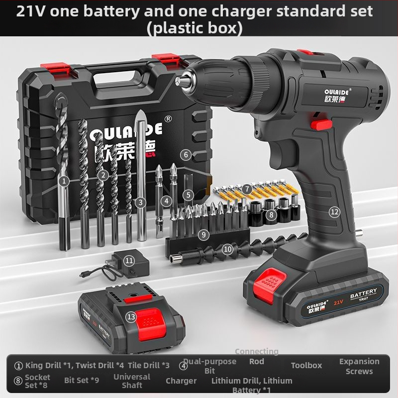 Bez kefového ručného vrtáka s vysokým výkonom, dvojité napájanie (nabíjanie alebo pripojenie na sieť), Li-ion batéria a multifunkčný elektrický skrutkovač