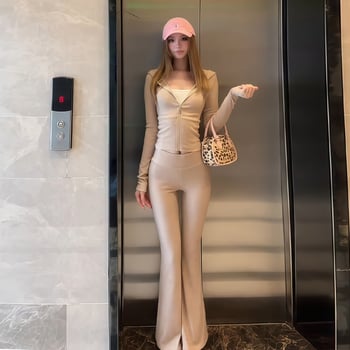 Jednobojni gornji komplet s dugim rukavima, seksi casual stil, ljeto 2025