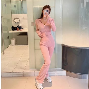 Jednobojni gornji komplet s dugim rukavima, seksi casual stil, ljeto 2025