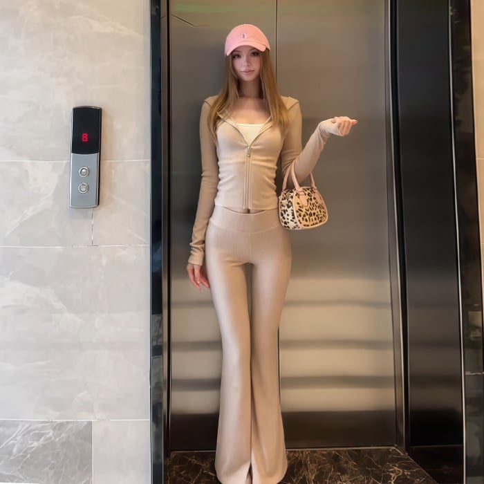 Jednobojni gornji komplet s dugim rukavima, seksi casual stil, ljeto 2025