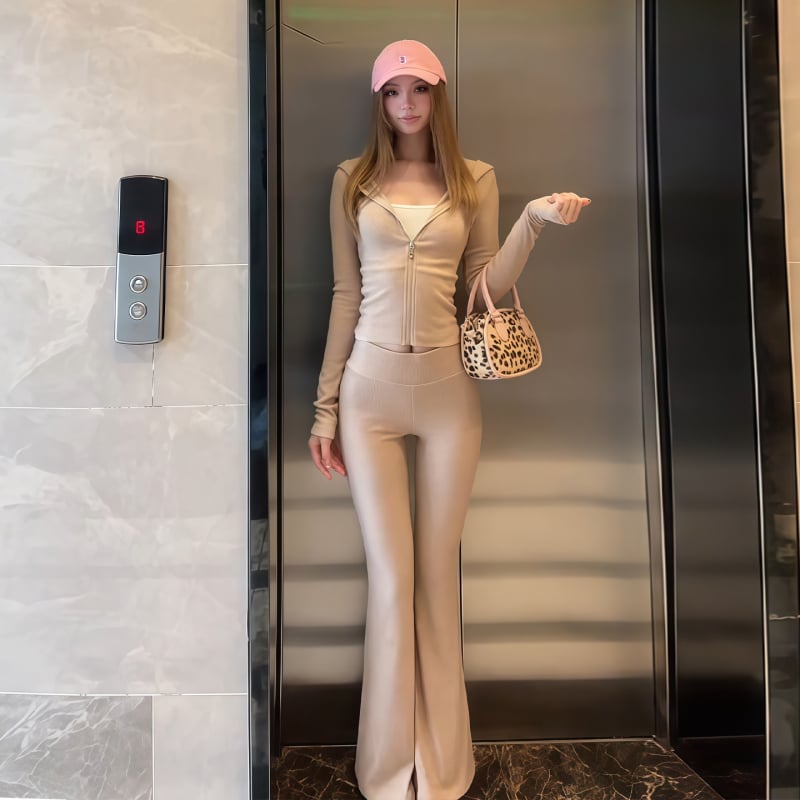 Jednobojni gornji komplet s dugim rukavima, seksi casual stil, ljeto 2025