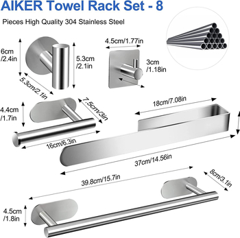 Yongxin 304 nehrđajući čelik kupaonski set s premazom pečene boje, držač ručnika i držač toaletnog papira, šest dijelova