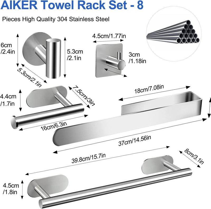 Yongxin 304 nehrđajući čelik kupaonski set s premazom pečene boje, držač ručnika i držač toaletnog papira, šest dijelova