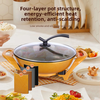 Viacúčelový elektrický hrniec s nelepivým povrchom, hliníková zliatina, 220V, 1360W, sklenené veko, hĺbka 9 cm, funkcie: parenie, restovanie, smaženie, varenie, dusenie