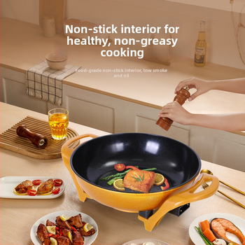 Viacúčelový elektrický hrniec s nelepivým povrchom, hliníková zliatina, 220V, 1360W, sklenené veko, hĺbka 9 cm, funkcie: parenie, restovanie, smaženie, varenie, dusenie