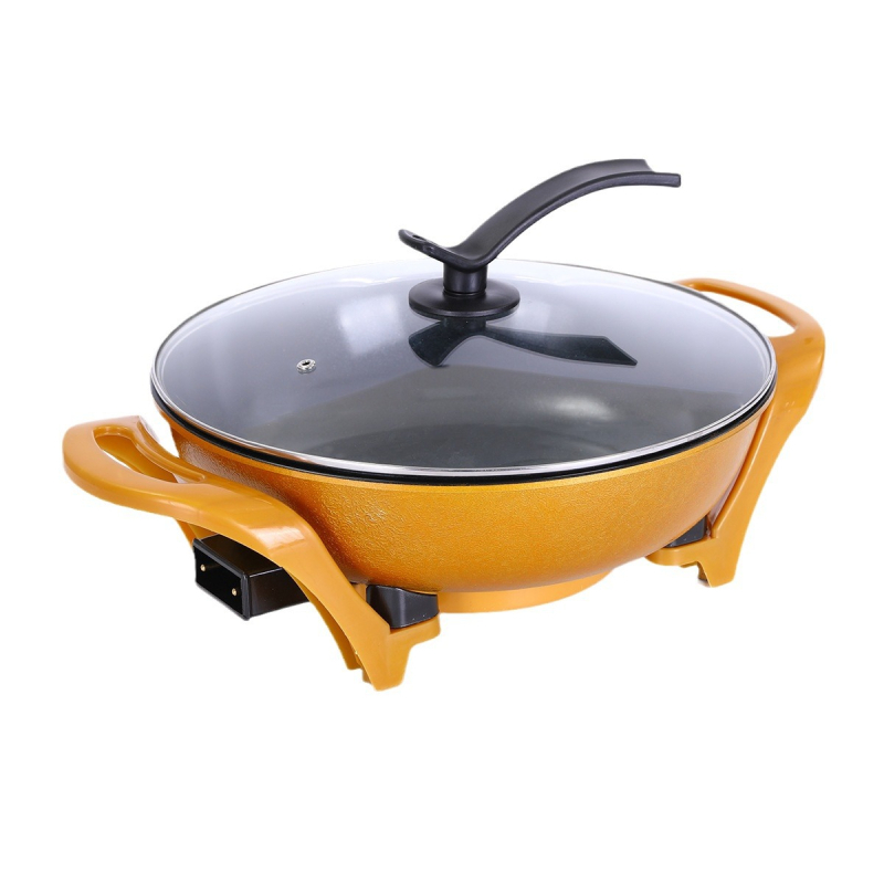 Πολυλειτουργική ηλεκτρική κατσαρόλα με αντικολλητική επίστρωση, κράμα αλουμινίου, 220V, 1360W, γυάλινο καπάκι, βάθος 9 cm, λειτουργίες: ατμός, σωτάρισμα, τηγάνισμα, βράσιμο, στιφάδο