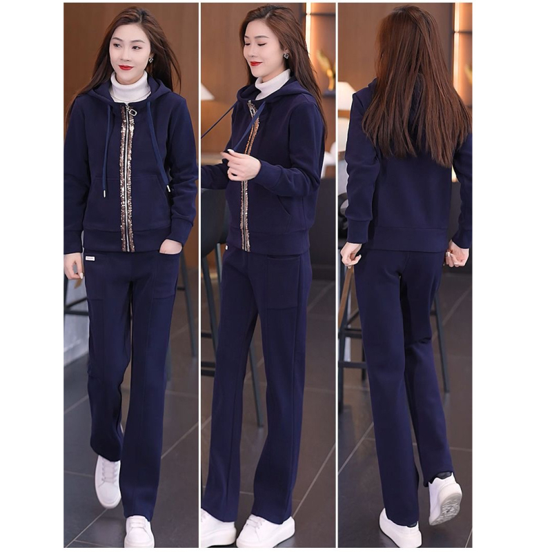 Ženski zimski dvodijelni set od Chenille s kapuljačom i fleec podstavom – dugi rukavi, Spandex <30%, stil Royal Sister