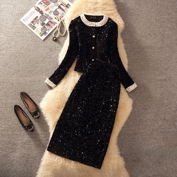 Ženski kostim s suknjom – Mercerizirani poliester-elastan, kratka suknja, dugi rukavi s princepskim krojem, 2025 ljeto