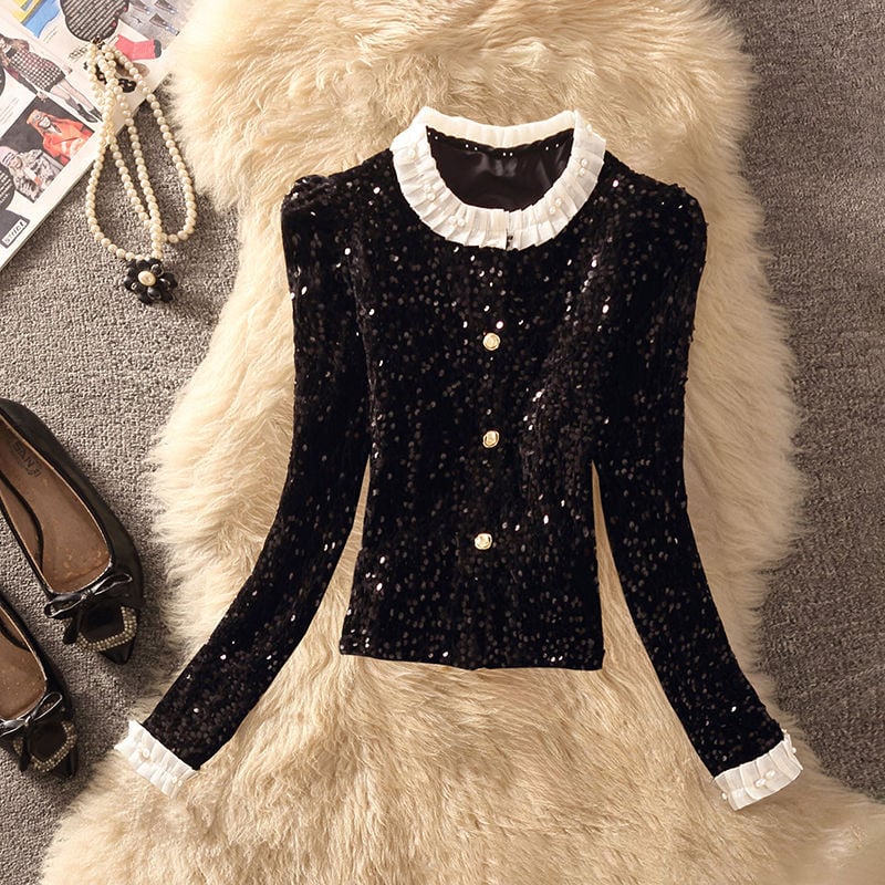 Ženski kostim s suknjom – Mercerizirani poliester-elastan, kratka suknja, dugi rukavi s princepskim krojem, 2025 ljeto