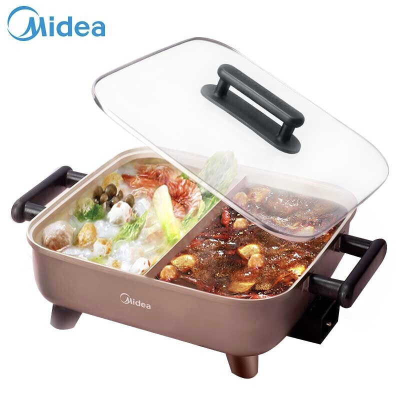 Midea električna posuda s više funkcija – nehrđajući čelik, 1200–1500W, mehaničko upravljanje, funkcije: prženje, dinstanje, kuhanje i hot pot