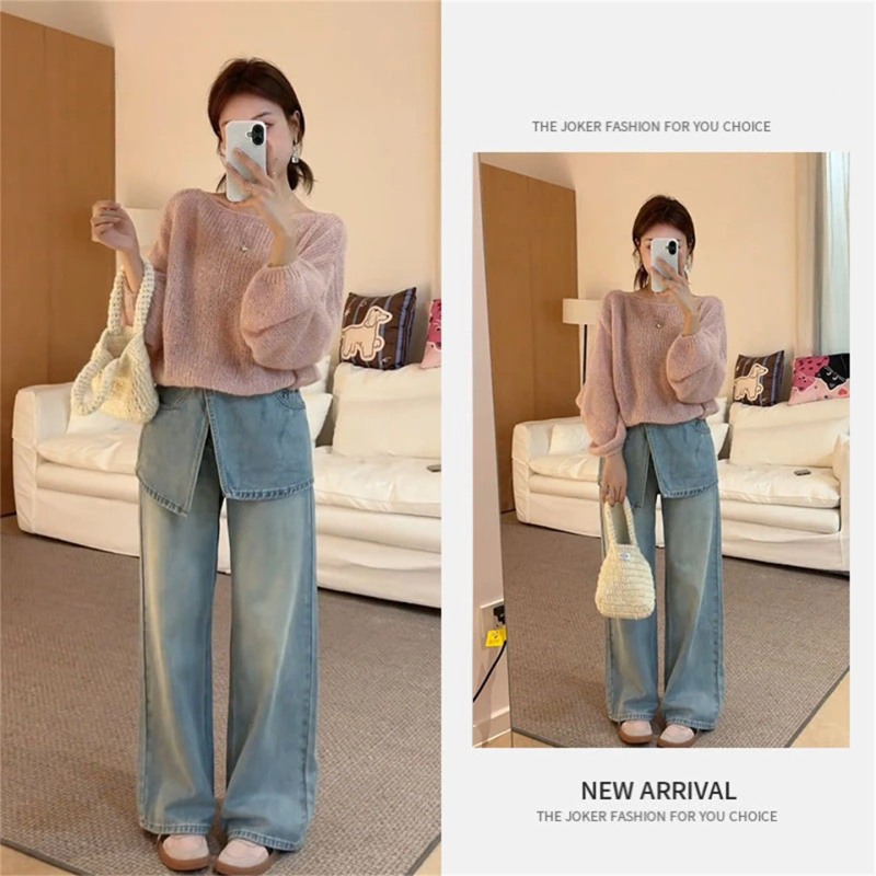 Ženski dvodijelni set s pletenim džemperom i hlačama — jesen 2025, elegantan poslovni stil, poliesterska tkanina, sadržaj poliestera 30–50%, složena izrada