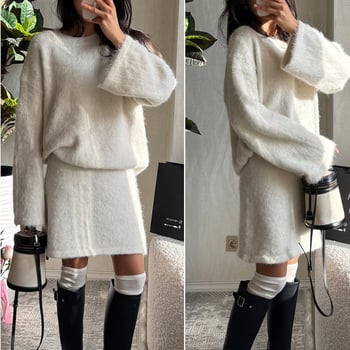 Kostim s suknjom, dugi rukavi, patchwork dizajn, poliester 95%+, jesen 2025