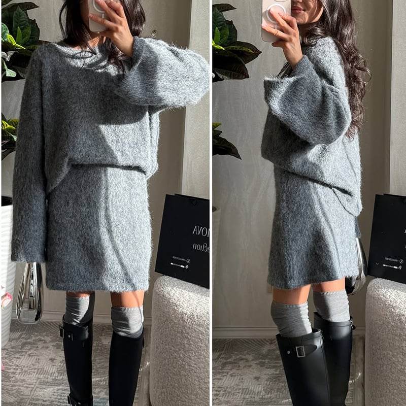 Kostim s suknjom, dugi rukavi, patchwork dizajn, poliester 95%+, jesen 2025