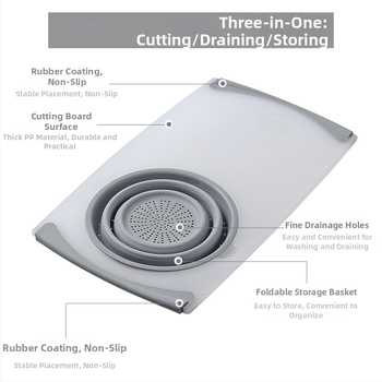 Kuhinjska daska za rezanje sa sklapanim odvajanjem viška vode — dvostruka funkcija, PP+TPR, moderan minimalistički dizajn