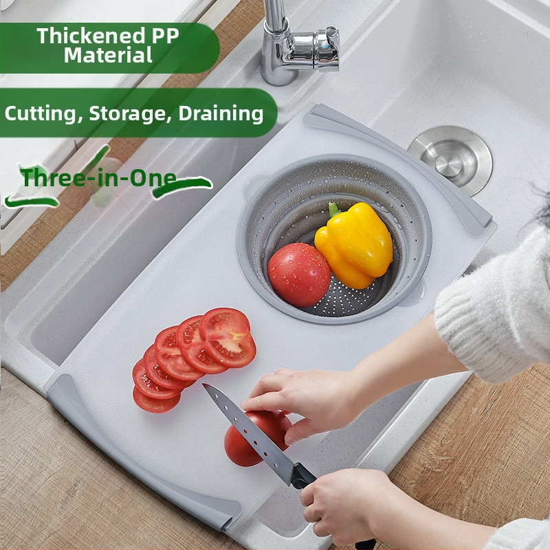 Kuhinjska daska za rezanje sa sklapanim odvajanjem viška vode — dvostruka funkcija, PP+TPR, moderan minimalistički dizajn