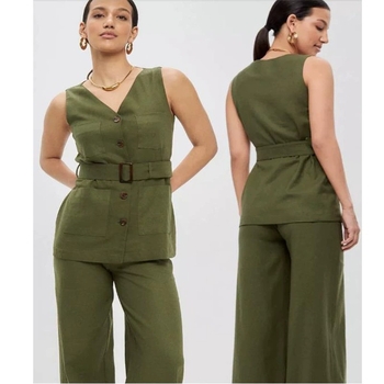 Set hlača i bezrukavni prsluk s patchworkom od pamuk-lin, Ramie 90-95%, ljeto 2024, ženski slobodno vrijeme