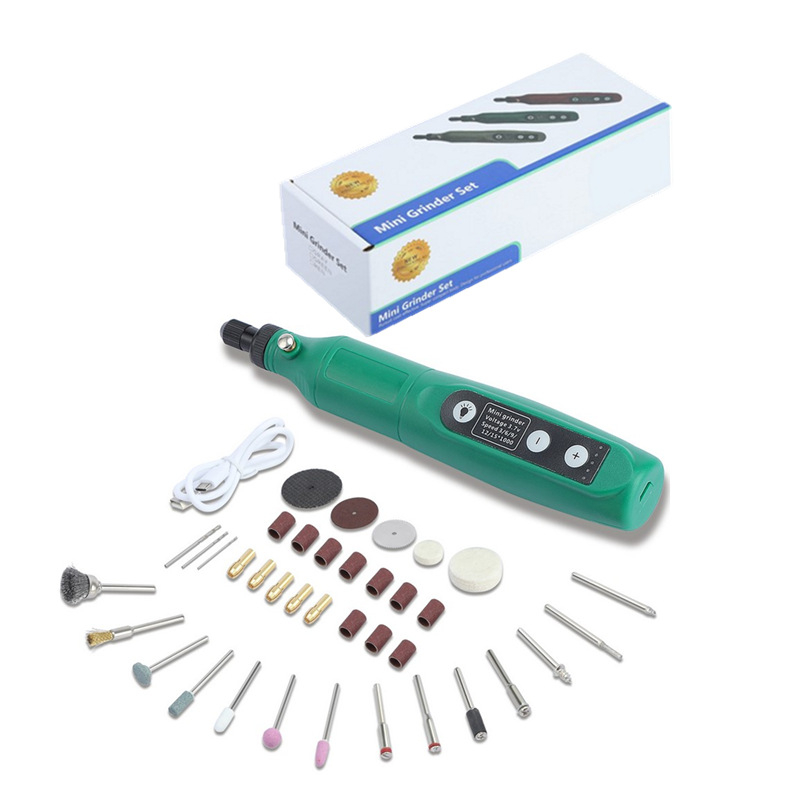 173 Mikro Elektromos Fúró – Jade Csiszolás és Polírozás Minden‑egy‑ben faipar és DIY‑hoz; újratölthető lítium akkumulátor 3,7V; öt sebesség‑szabályozás; 173 tartozék; 0,6 m kábel; nettó tömeg 0,42 kg