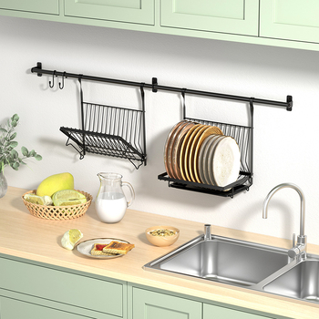 Кухненски рафт за съдове, неръждаема стомана, стенен монтаж, Л‑образен дизайн, мултифункционално съхранение