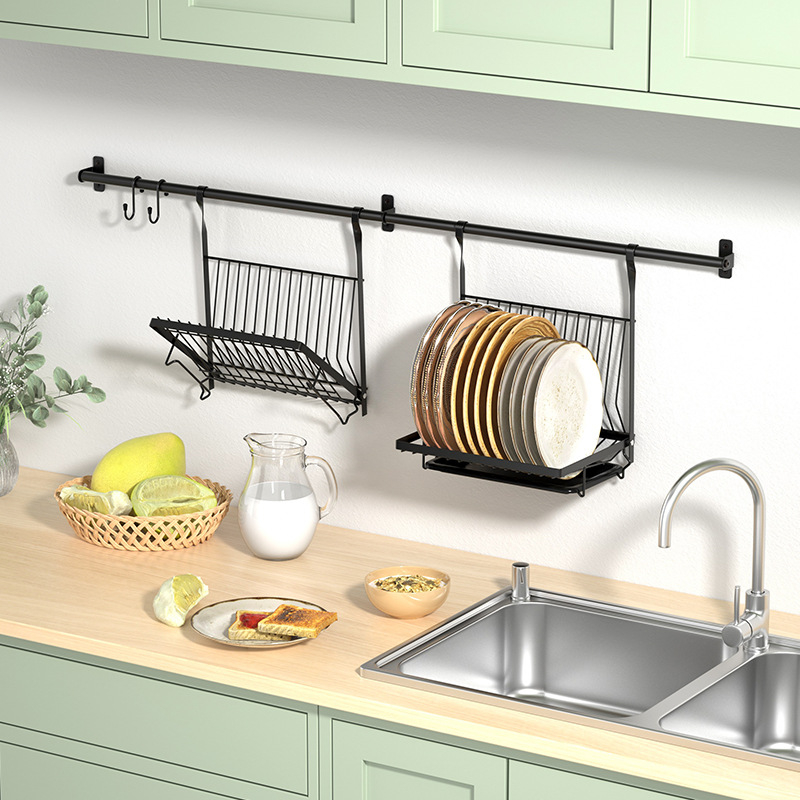 Кухненски рафт за съдове, неръждаема стомана, стенен монтаж, Л‑образен дизайн, мултифункционално съхранение