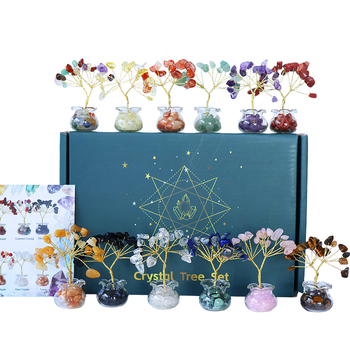 Muniro Δέντρο από ροζ κρύσταλλο, σετ 12 τεμάχια, παραδοσιακό αγροτικό στυλ, διακόσμηση επίπλων από κρύσταλλο