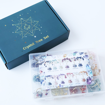 Muniro Δέντρο από ροζ κρύσταλλο, σετ 12 τεμάχια, παραδοσιακό αγροτικό στυλ, διακόσμηση επίπλων από κρύσταλλο