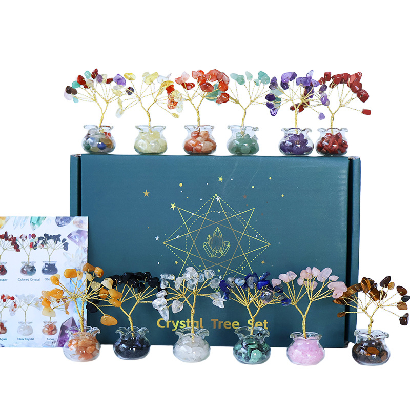 Muniro Δέντρο από ροζ κρύσταλλο, σετ 12 τεμάχια, παραδοσιακό αγροτικό στυλ, διακόσμηση επίπλων από κρύσταλλο