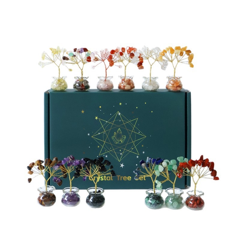 Muniro Δέντρο από ροζ κρύσταλλο, σετ 12 τεμάχια, παραδοσιακό αγροτικό στυλ, διακόσμηση επίπλων από κρύσταλλο