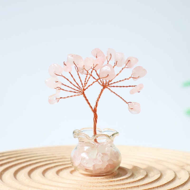 Muniro Δέντρο από ροζ κρύσταλλο, σετ 12 τεμάχια, παραδοσιακό αγροτικό στυλ, διακόσμηση επίπλων από κρύσταλλο