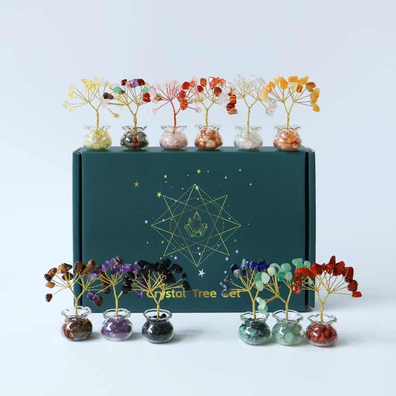 Muniro Δέντρο από ροζ κρύσταλλο, σετ 12 τεμάχια, παραδοσιακό αγροτικό στυλ, διακόσμηση επίπλων από κρύσταλλο