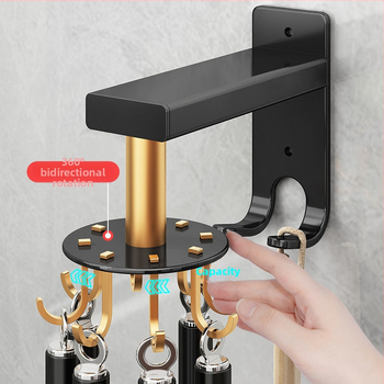 Кухненски стенен държач за прибори с въртящи се куки – Space Aluminum, Er Mo, модерен минималистичен стил, приблизително 1 кг