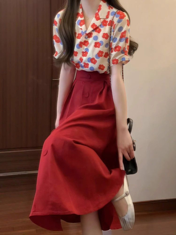 Costum din două piese cu cămașă – fustă mini cu talie înaltă, PVC și Spandex, vară