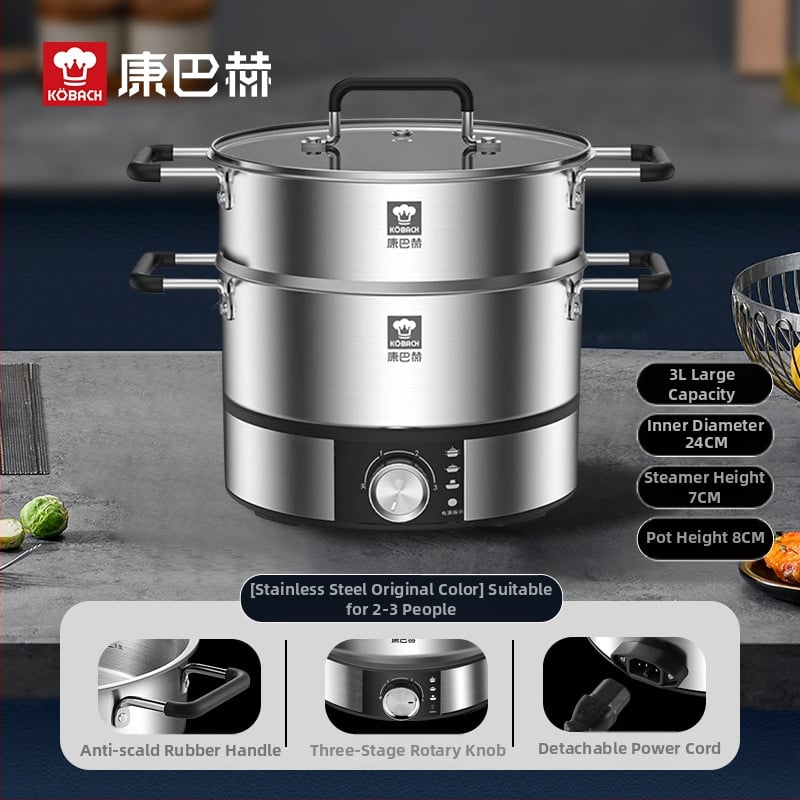 Cambax 304 Ανοξείδωτο Ατσάλι Ηλεκτρική Κατσαρόλα, Πολυλειτουργική, Μοντέλο XRDJG-32B, 1355W, 220V