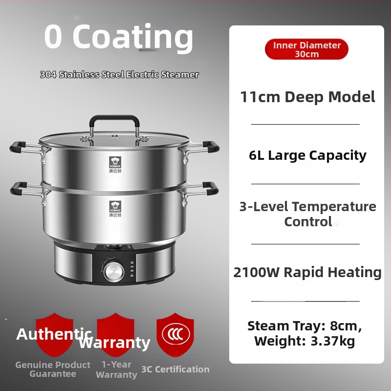 Cambax 304 Ανοξείδωτο Ατσάλι Ηλεκτρική Κατσαρόλα, Πολυλειτουργική, Μοντέλο XRDJG-32B, 1355W, 220V