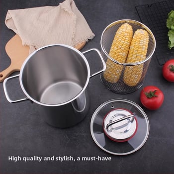 Kerman co1118: Πολυλειτουργική κατσαρόλα από ανοξείδωτο ατσάλι 316 για βαθύ τηγάνισμα και σούπες, με συνθετικό πολλαπλών στρώσεων πάτο και καπάκι από ανοξείδωτο ατσάλι με γυαλί