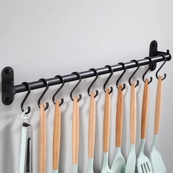 Space алуминиев кръгъл кухненски висящ прът – многофункционален, без монтаж, стенно съхранение, модерен минимализъм