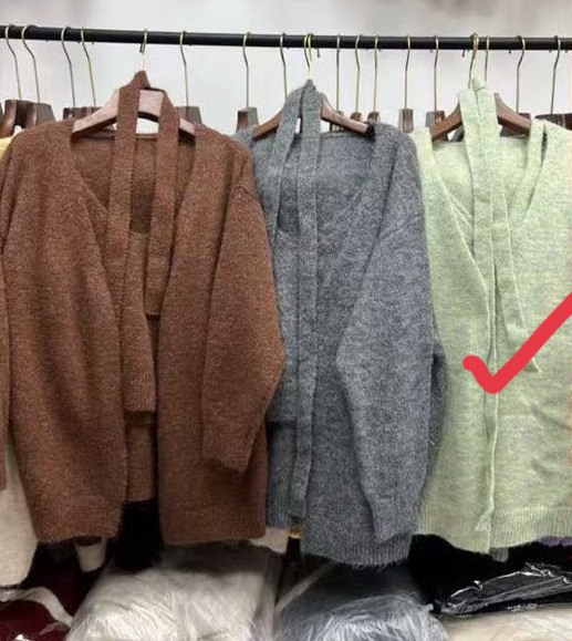 V-izrez veste + vezani pleteni kardigan s vrpcom, dvodijelni set, poliester pleteni materijal, 50-70% sadržaja poliester, jednobojna boja, jesen 2025