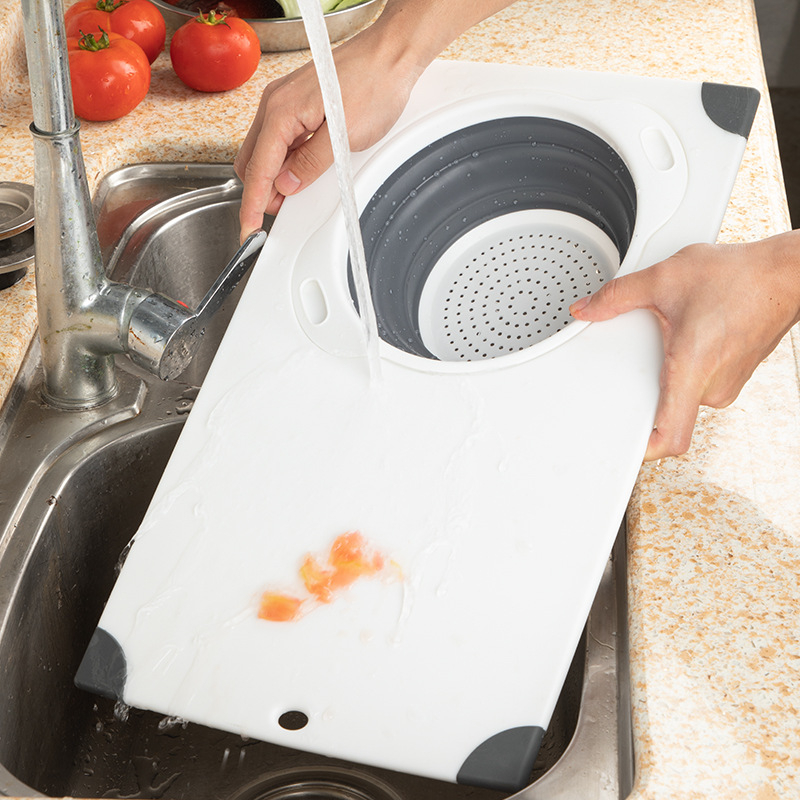 Plastična daska za rezanje s sklopivim odvajanjem koša, okrugla višenamjenska daska, protuklizna površina