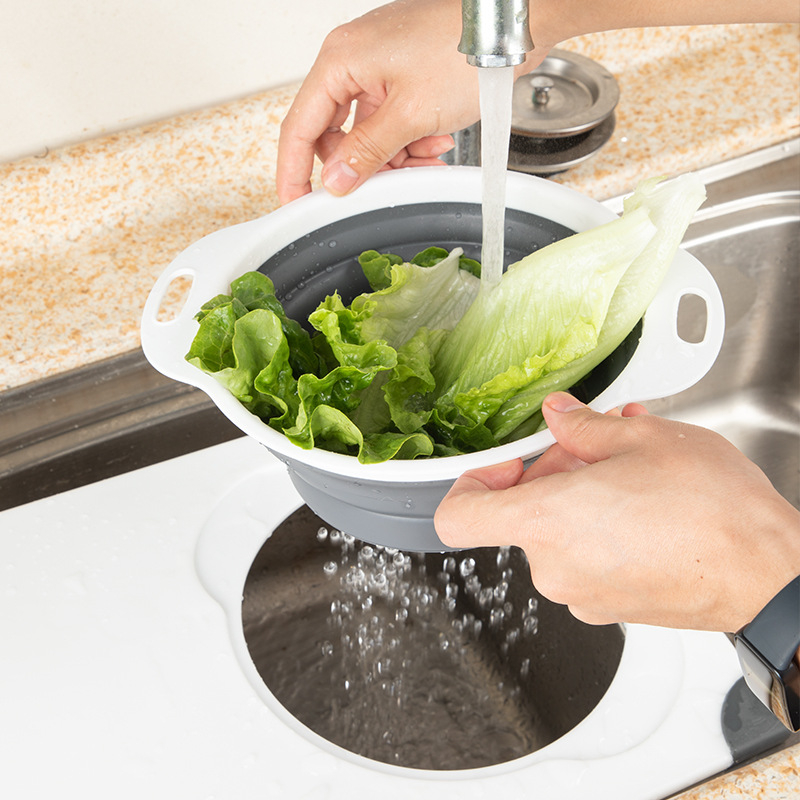 Plastična daska za rezanje s sklopivim odvajanjem koša, okrugla višenamjenska daska, protuklizna površina