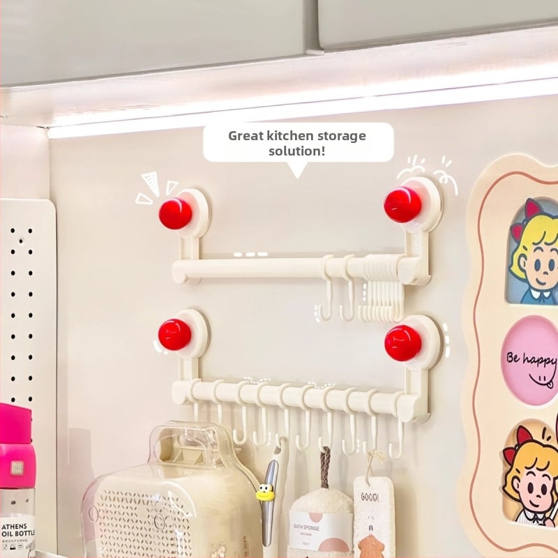 Кухненски държач в ред за стенен монтаж с вакуумни чашки, без пробиване, многофункционална поставка за прибори (лъжици, лопатки); Материал: PP+PET; Тегло: 300 g; Обработка: пръскано боядисване; Стил: модерен минимализъм