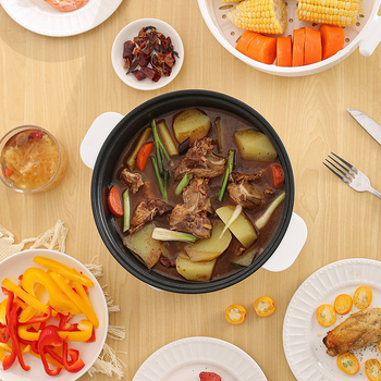 Електрическа мултифункционална тенджера за готвене, голям капацитет, 800 W, функции: пара, пържене, варене, задушаване, 3–4 л, вътрешен съд от неръждаема стомана