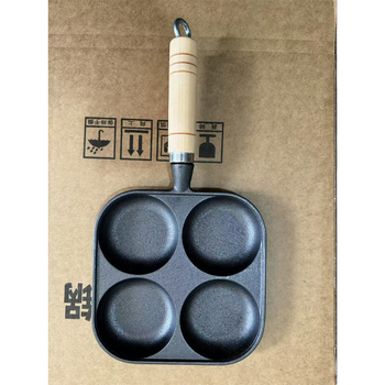 Tigaie pentru ouă cu patru găuri – fontă, antiaderent, compatibil gaz și inducție, pentru ouă dumplings și mini clătite