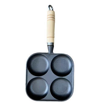 Tigaie pentru ouă cu patru găuri – fontă, antiaderent, compatibil gaz și inducție, pentru ouă dumplings și mini clătite